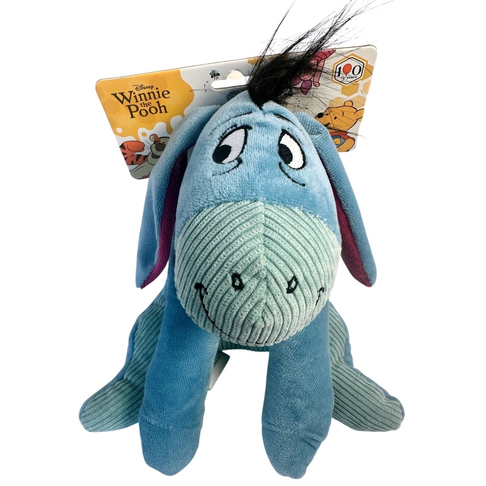 Disney Eeyore Plush Dog Toy Small Blue New Winnie the Pooh Corduroy Pet Squeaker